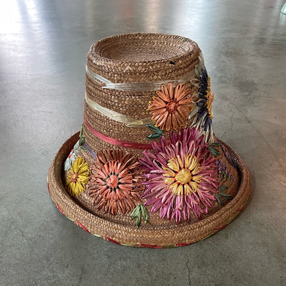 Gorgeous Vintage Straw Hat Made in Italy about size 55 One-of-a-Kind Handmade